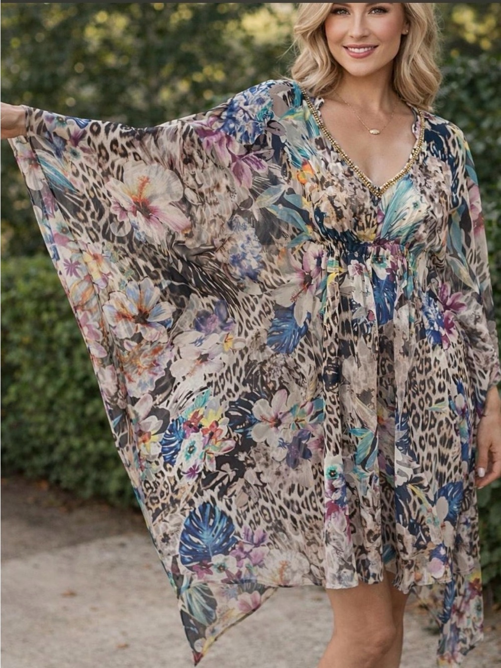 Jennifer Lopez tropical leopard print dress